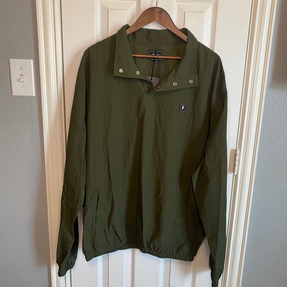 Primitive Mock Collar Anorak Jacket Mens XL Dark Brown Olive Green Pullover